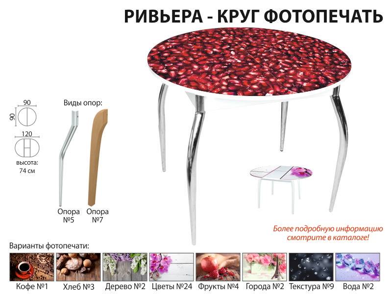 стол обеденный ривьера круг фотопечать в Белгороде